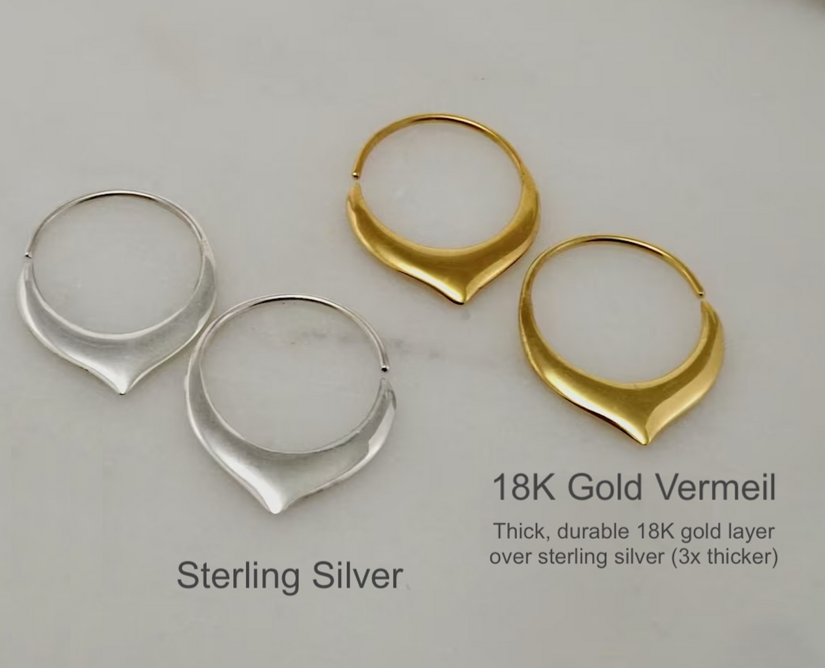 Gold Tiny Petal Hoop Earrings 18K - Sleeper Hoops 14mm(240)