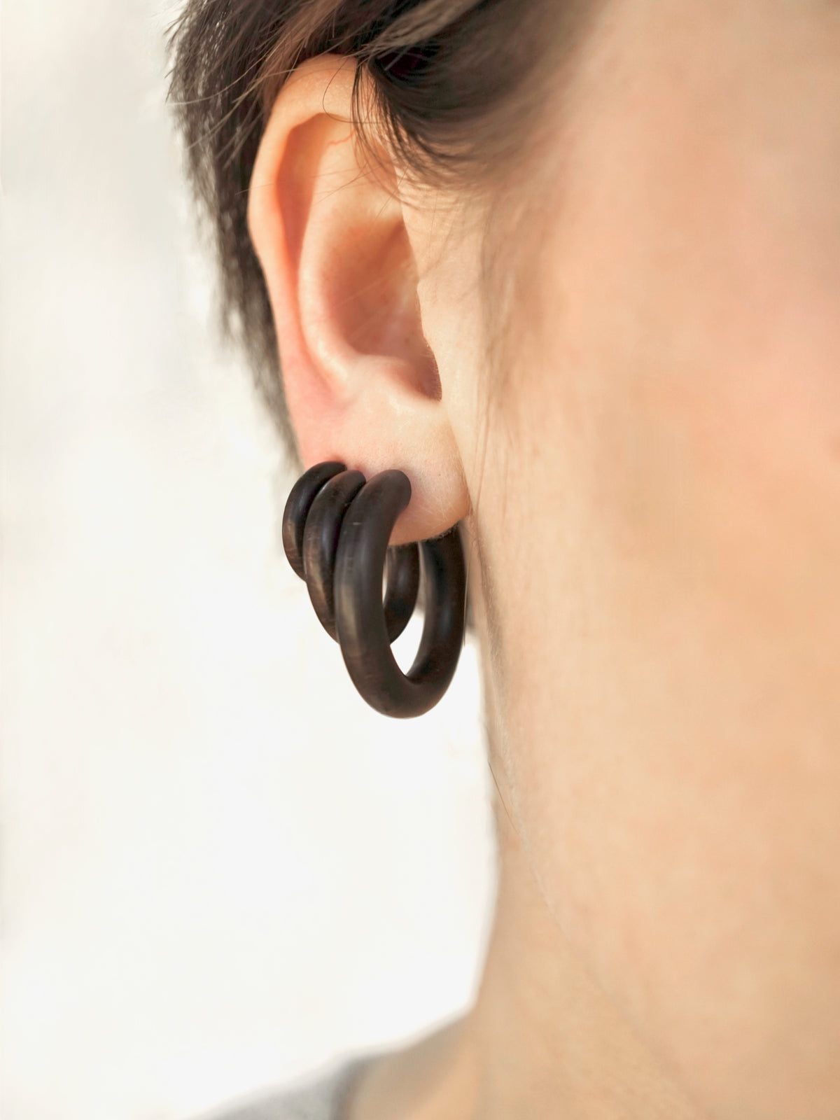 Wood Hoops + Sterling Silver Posts- Triple Set  (332)