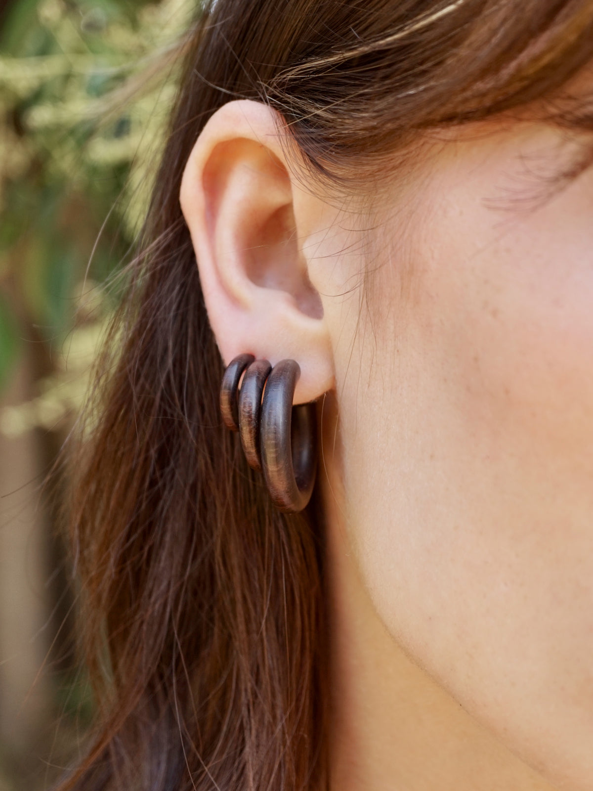 Wood Hoops + Sterling Silver Posts- Triple Set  (332)