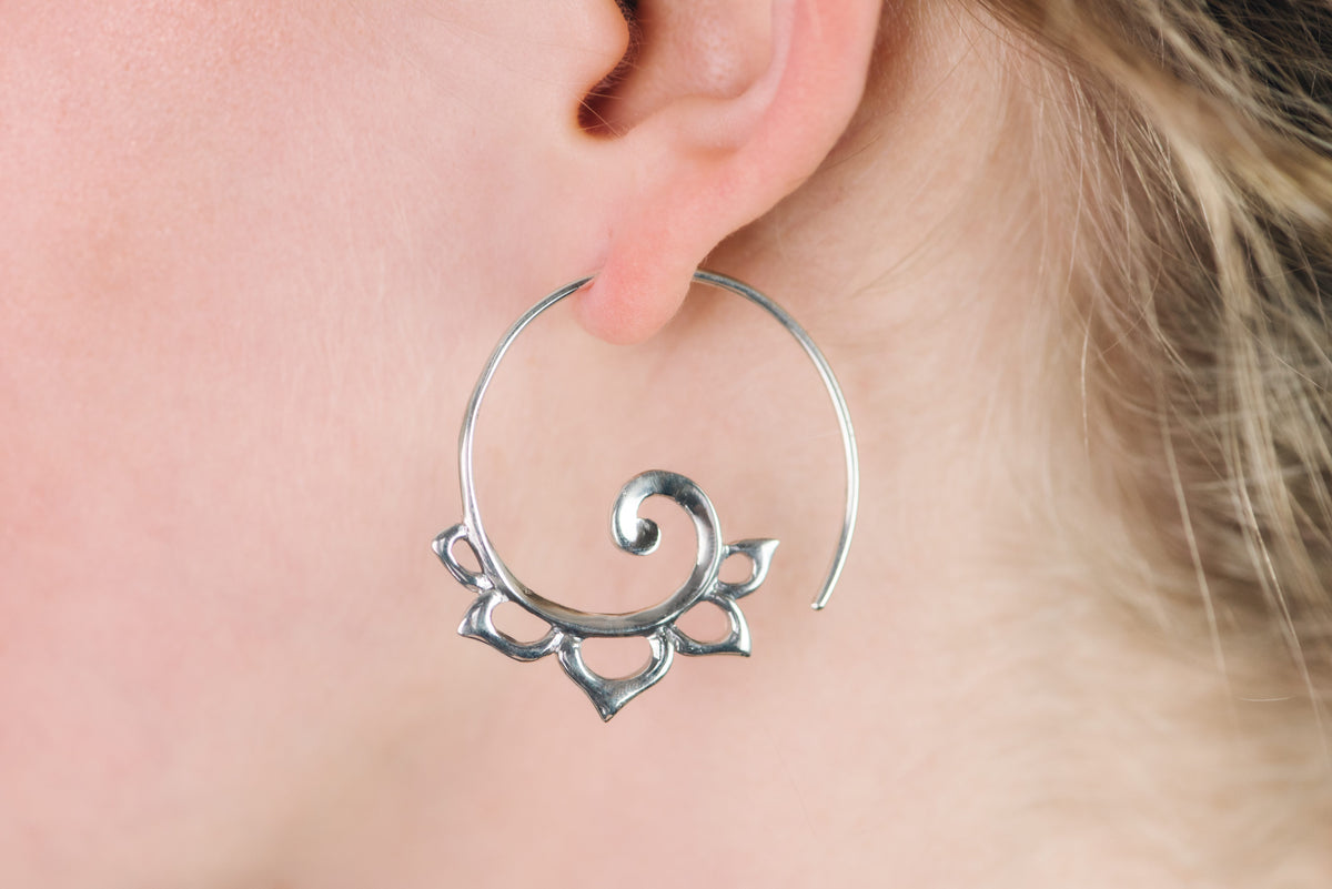 Spiral Earrings - Gold-tone Lotus Tribal Spirals - Medium with Sterling Silver ear-wires (130B)