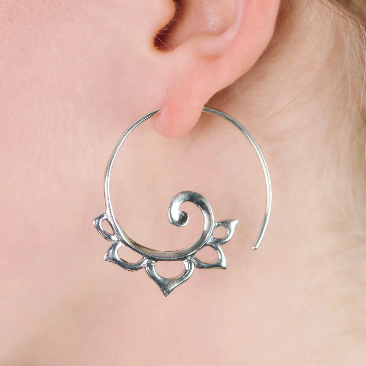 Spiral Earrings - Sterling Silver Lotus Tribal Spirals - Medium (130S)