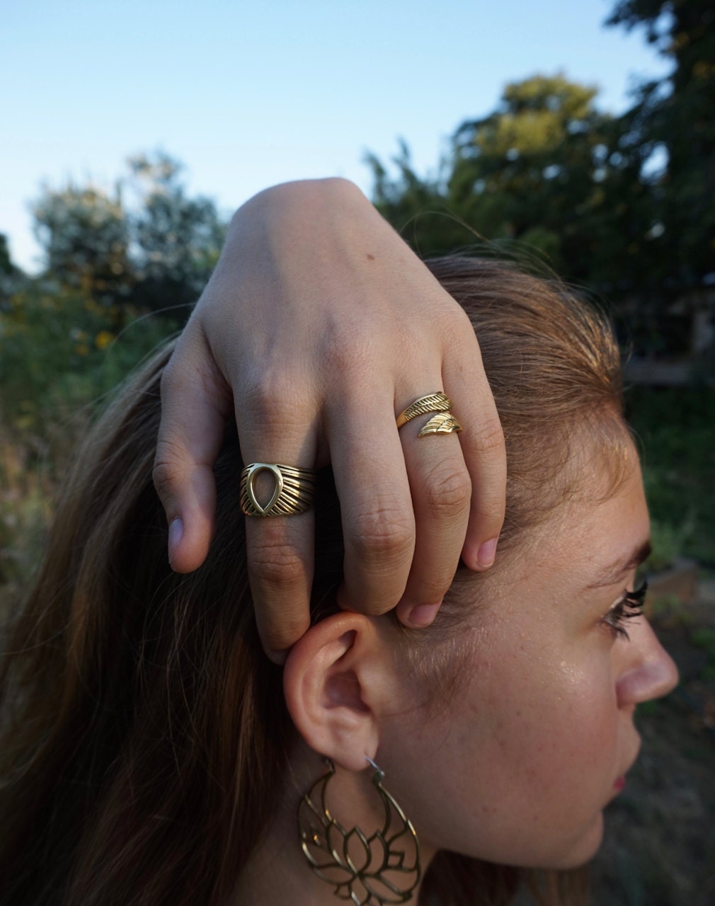 Statement Ring • Nature Inspired Ring • Adjustable Artisan Brass Ring • Gift for Her (128)