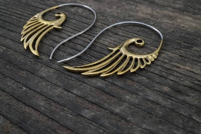 Feather Angel Wing Earrings - Tribal Hoop Earrings - Festival Feathers - Inspirational Gift (055B)