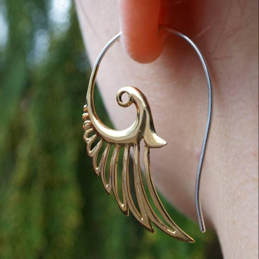 Feather Angel Wing Earrings - Tribal Hoop Earrings - Festival Feathers - Inspirational Gift (055B)