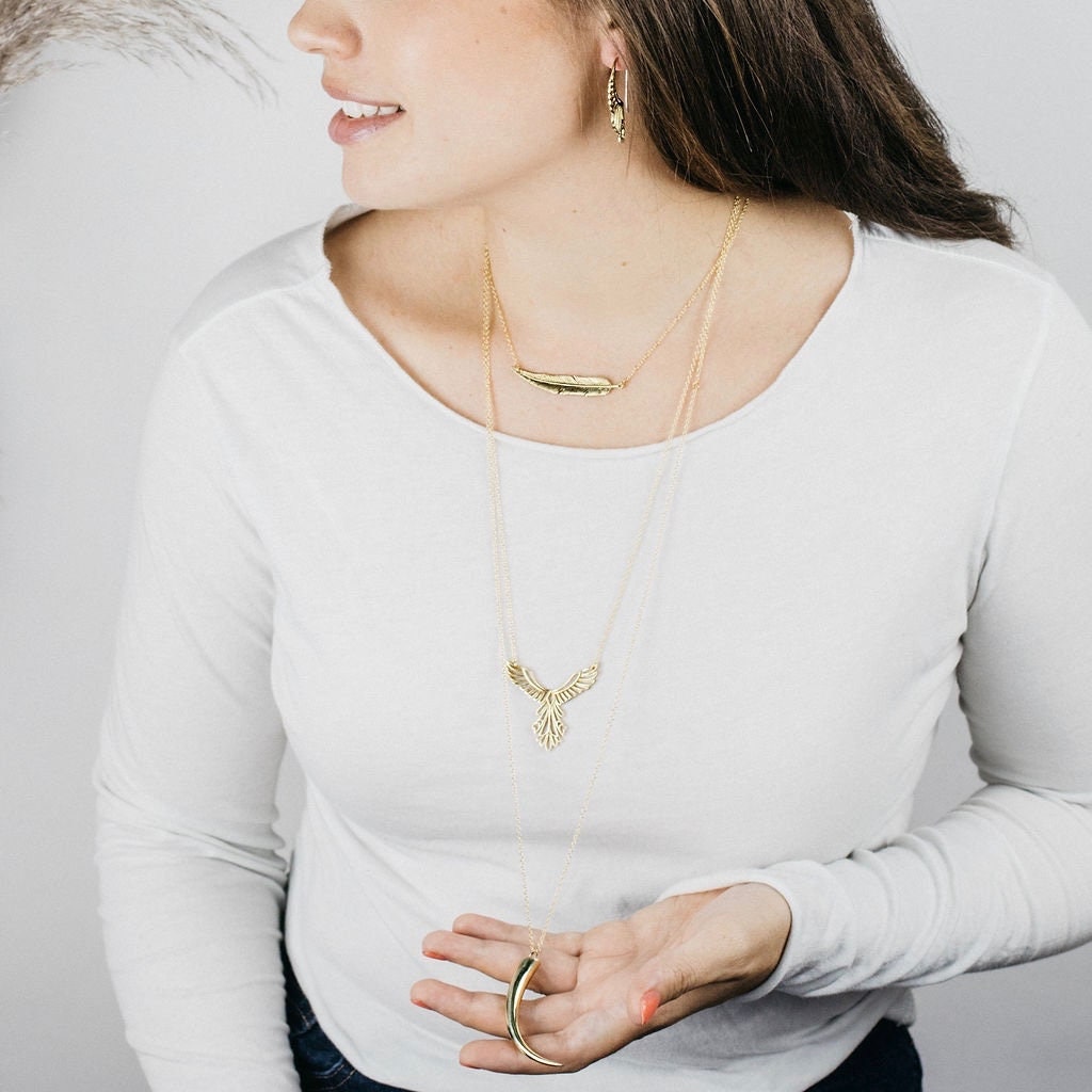 Gold Phoenix Necklace • 14K Gold Filled Chain & Brass Bird Pendant • Symbolic Rebirth Gift for Her (151)