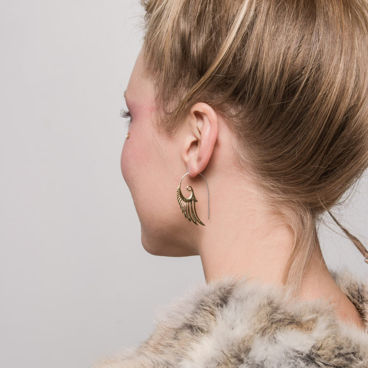 Feather Angel Wing Earrings - Tribal Hoop Earrings - Festival Feathers - Inspirational Gift (055B)
