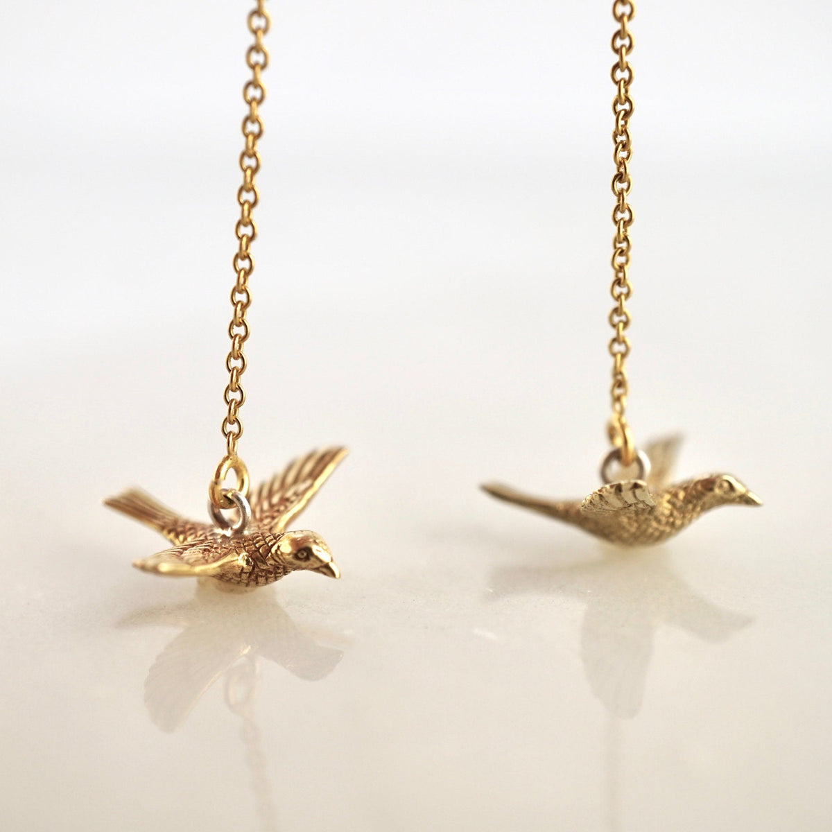 14K Gold Filled Threader Bird Earrings