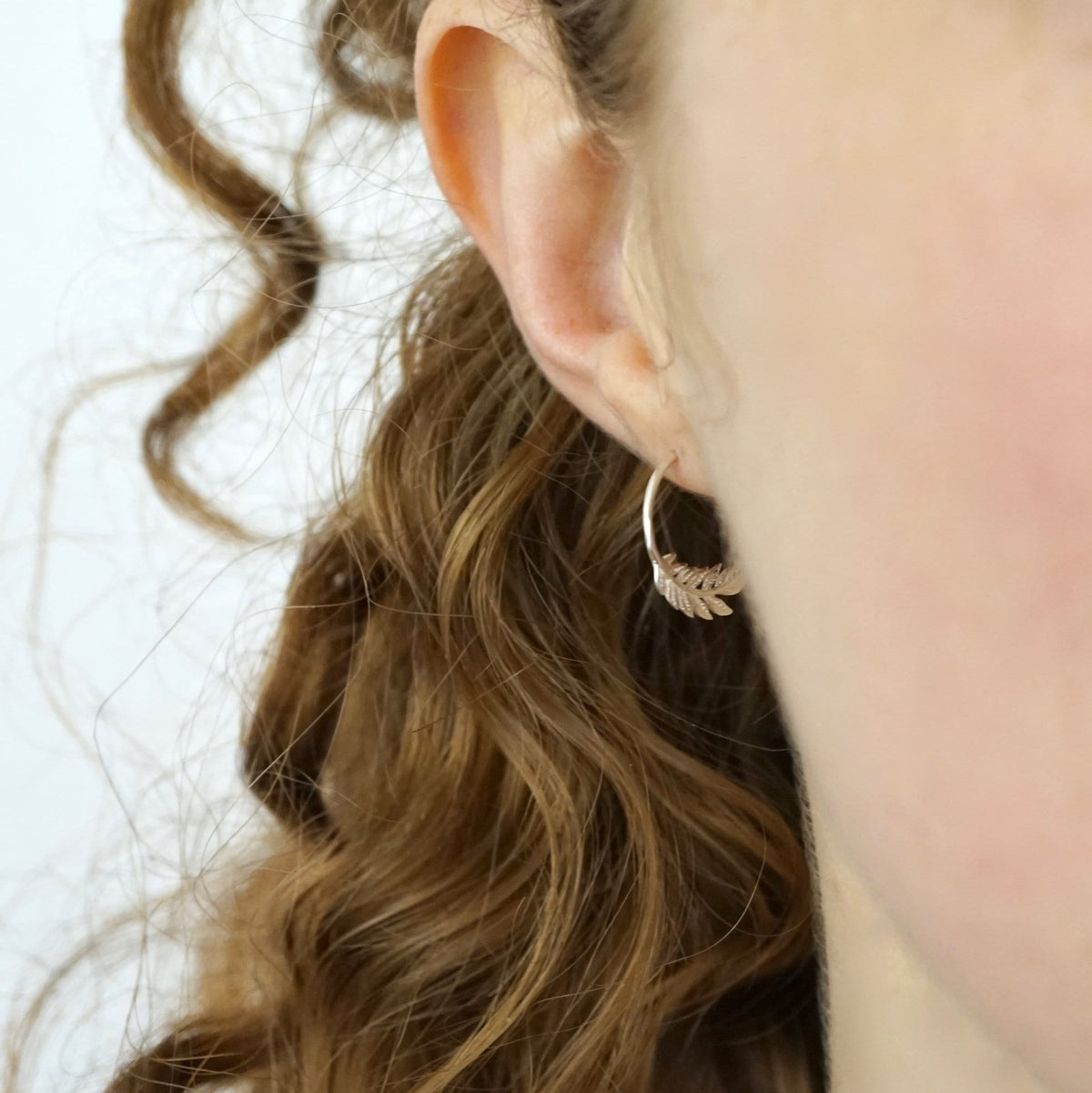 Tiny Leaf Hoop Earrings - Nature Jewelry - 14mm Olive Leaf Huggies