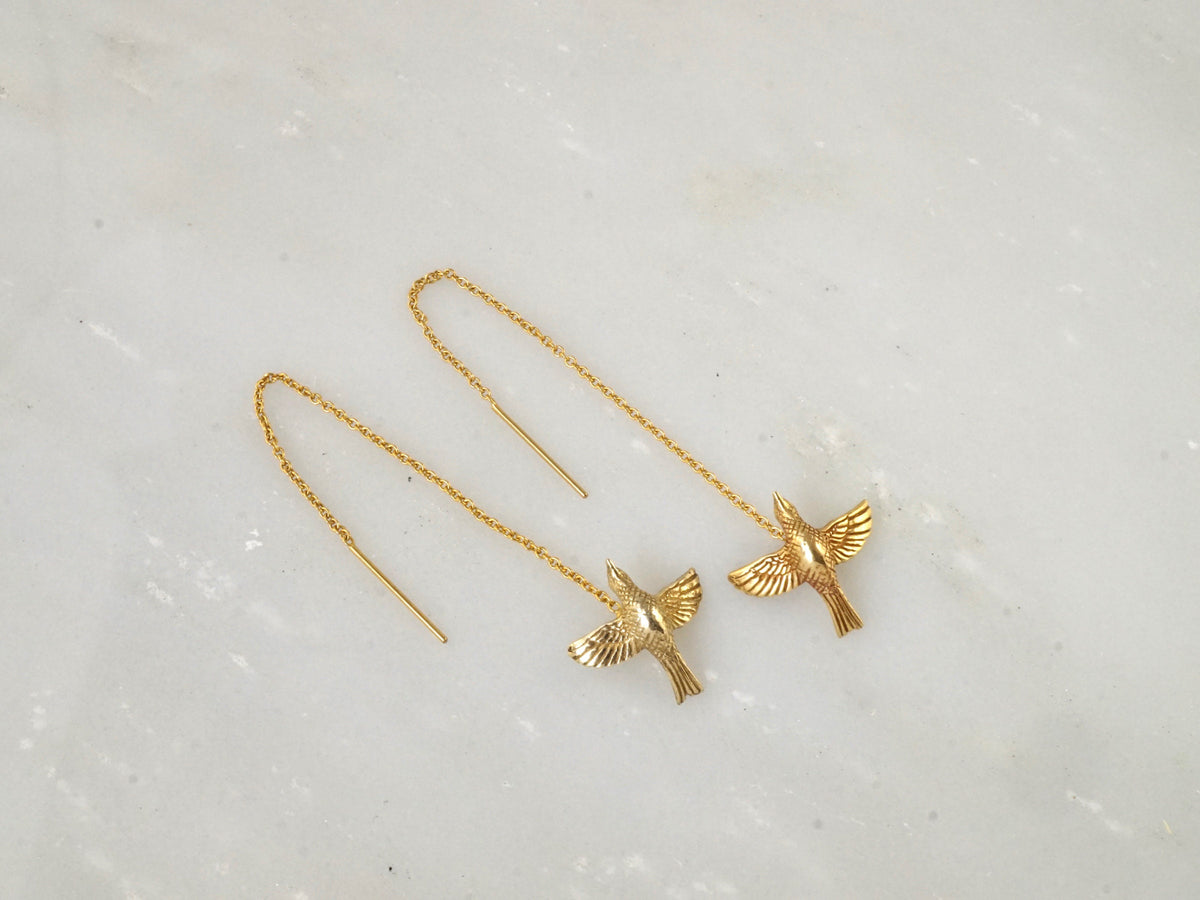 14K Gold Filled Threader Bird Earrings