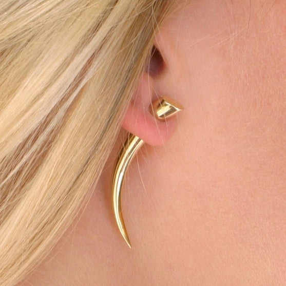Tribal Talon Earrings - Gold Tone Spike - Claw Jewelry - Men's Unisex Earrings (065)