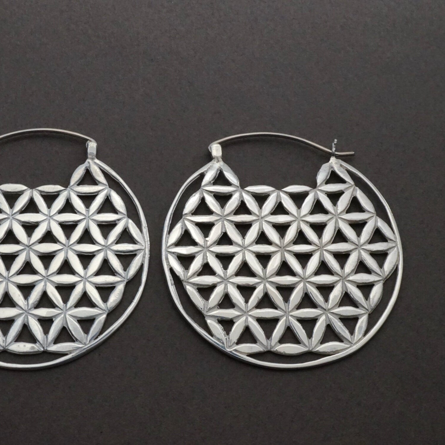 Flower of Life Earrings - Sacred Geometry Boho Hoops - solid sterling silver