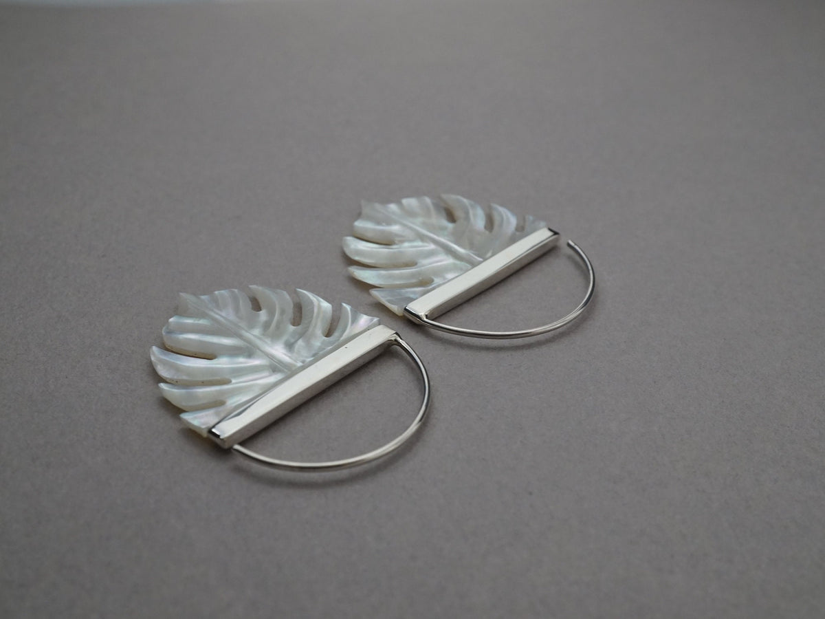 Tropical Leaf Earrings in mother of pearl with sterling silver bezel (S254)