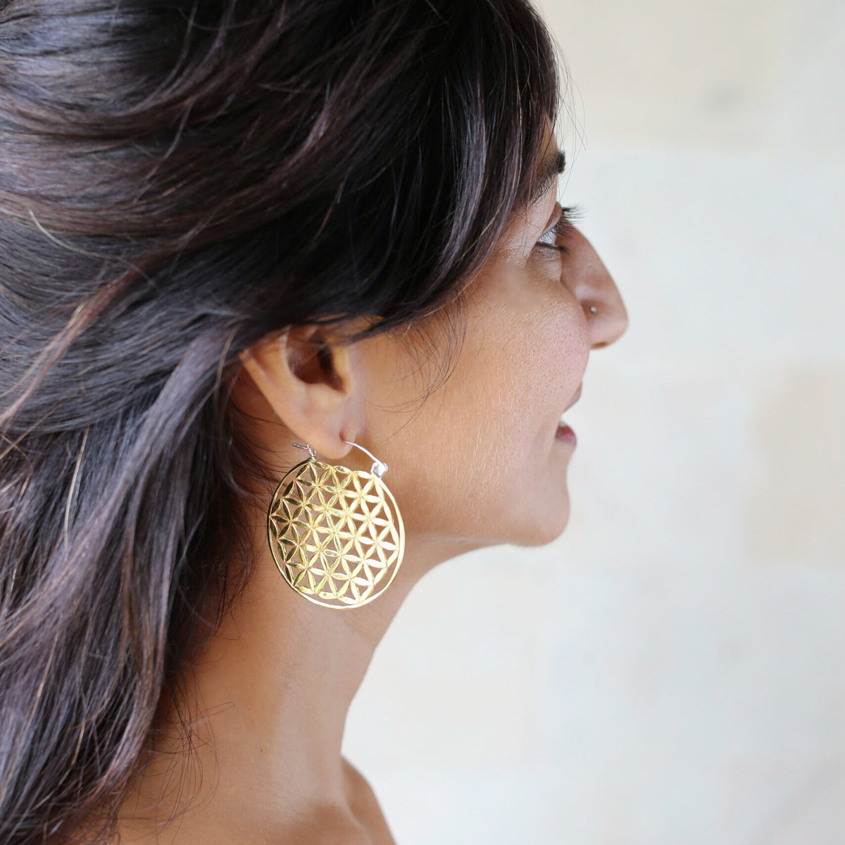 Flower of Life Earrings - Sacred Geometry Boho Hoops - solid sterling silver