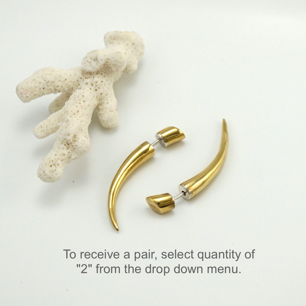 Fake Gauges - Tribal Talon Earrings - Gold Tone Spike - Claw Jewelry - Men's Unisex Earrings (B65)