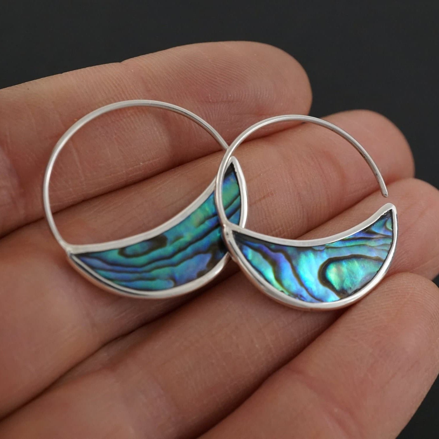 Abalone and Sterling Silver Hoop Earrings. Ocean Lover Gift for Pisces, Scorpio, Cancer (294S)