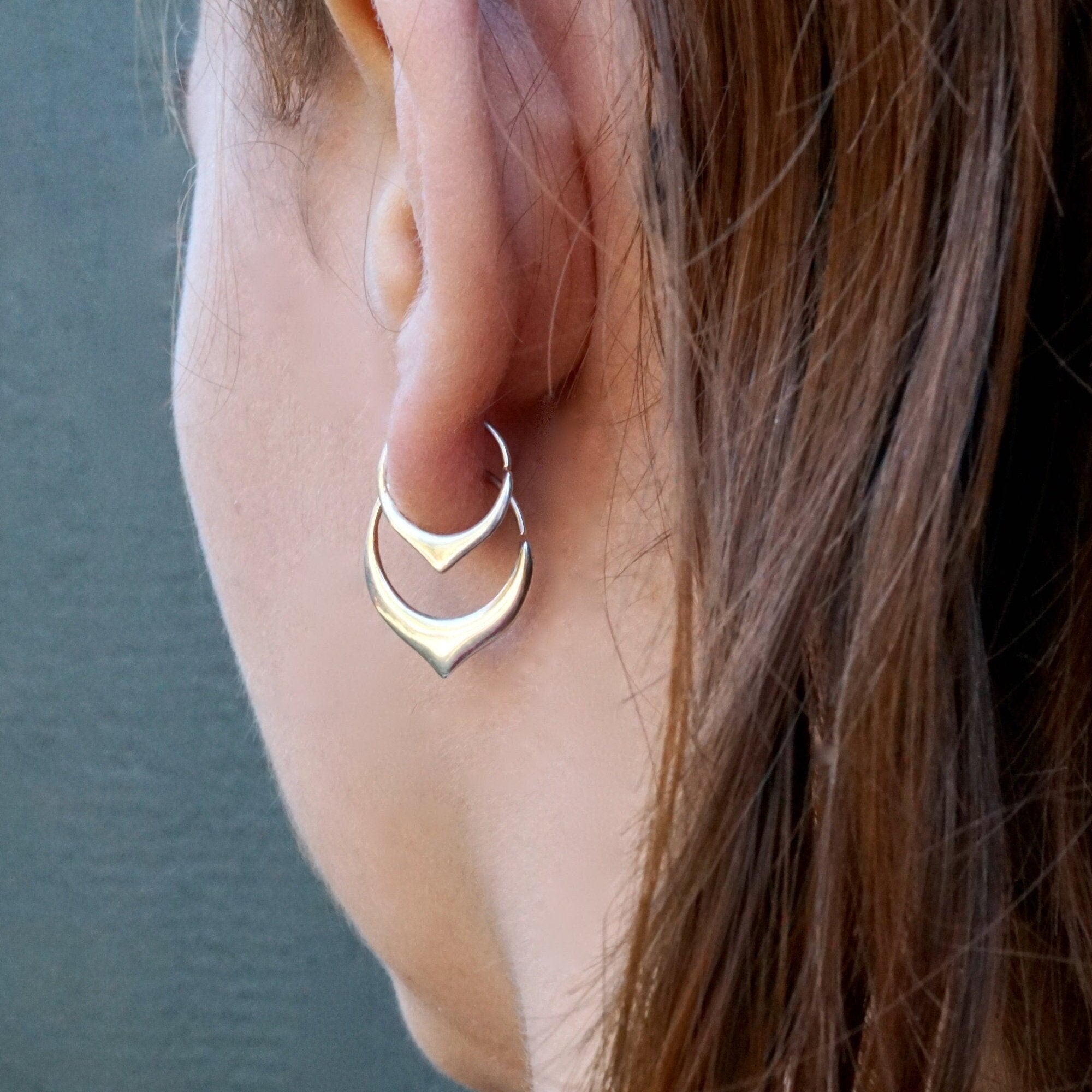 thumbnail image 2 of 18ct Rose Gold On Sterling Silver Hinged Sleeper Hoop Earrings – 6mm To 12mm (UK Hallmarked) 2 of 3