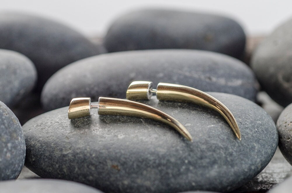 Tribal Talon Earrings - Gold Tone Spike - Claw Jewelry - Men's Unisex Earrings (065)