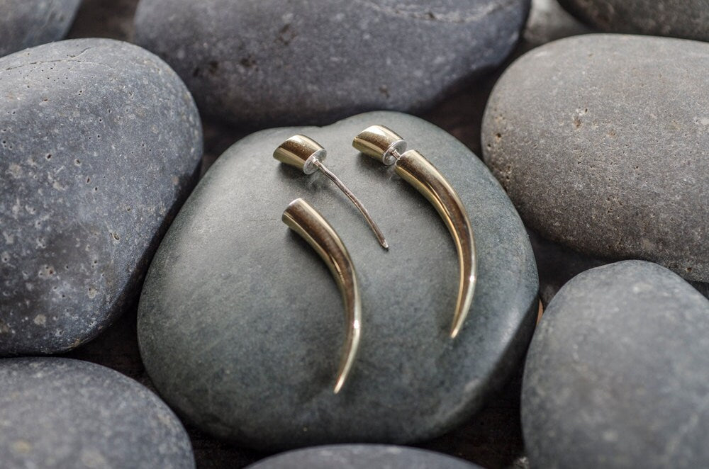 Tribal Talon Earrings - Gold Tone Spike - Claw Jewelry - Men's Unisex Earrings (065)