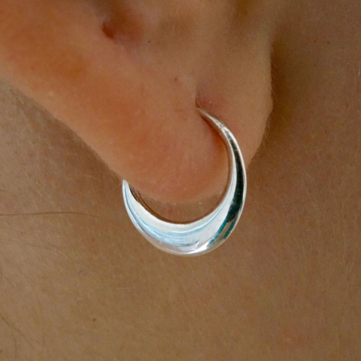 Crescent Moon 11mm Hoops - Solid Sterling Silver Earrings - Sleeper Continuous (274S)