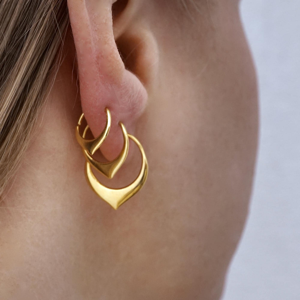 Minimalist Tiny Petal Sleeper Earrings – Gold and Sterling Silver - Set of Three Pairs.