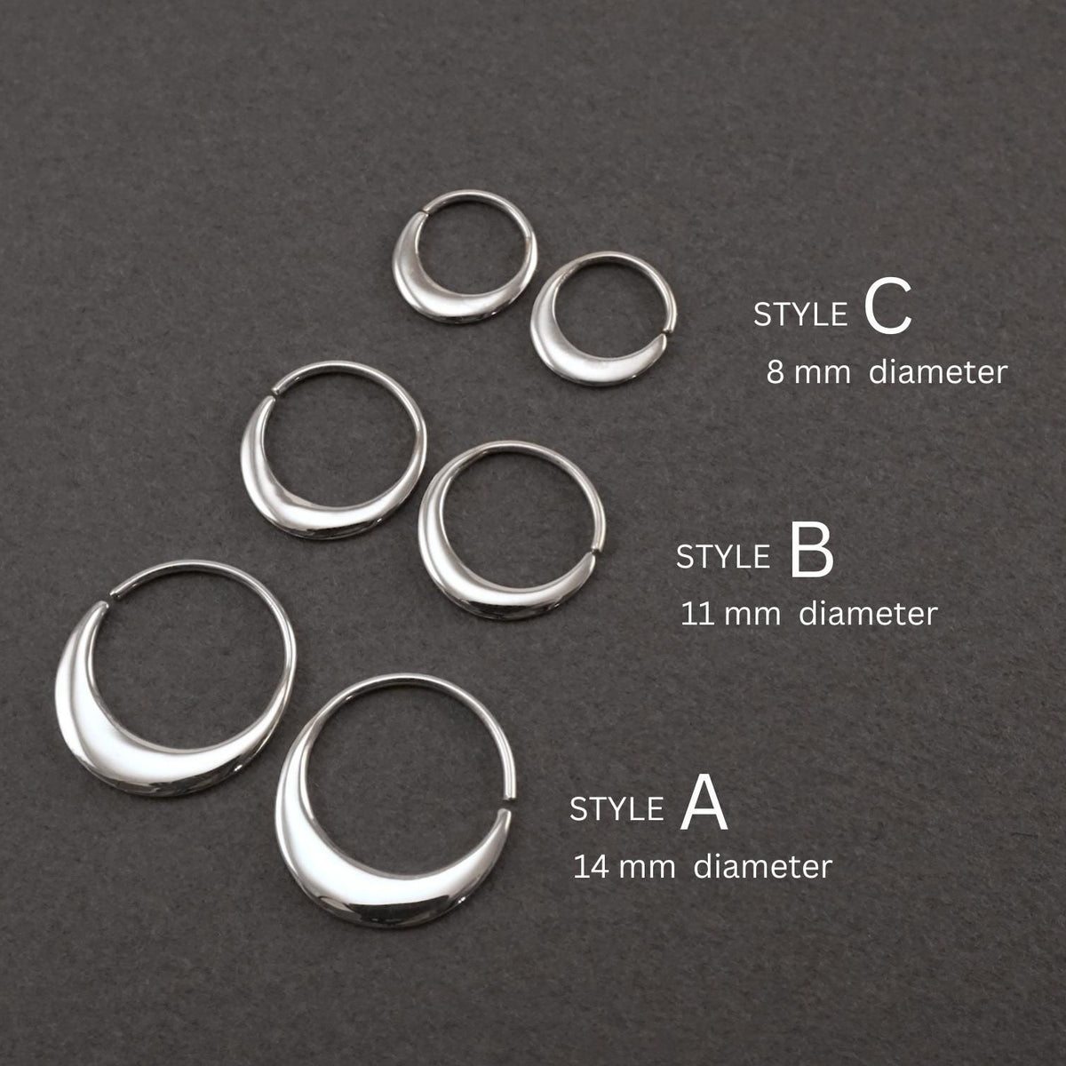 Crescent Moon Hoops Sterling Silver (260S, 274S)
