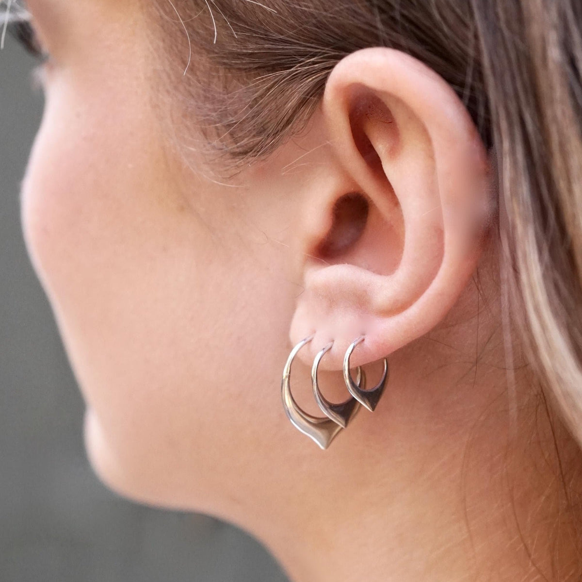 Minimalist Tiny Petal Sleeper Earrings – Gold and Sterling Silver - Set of Three Pairs.