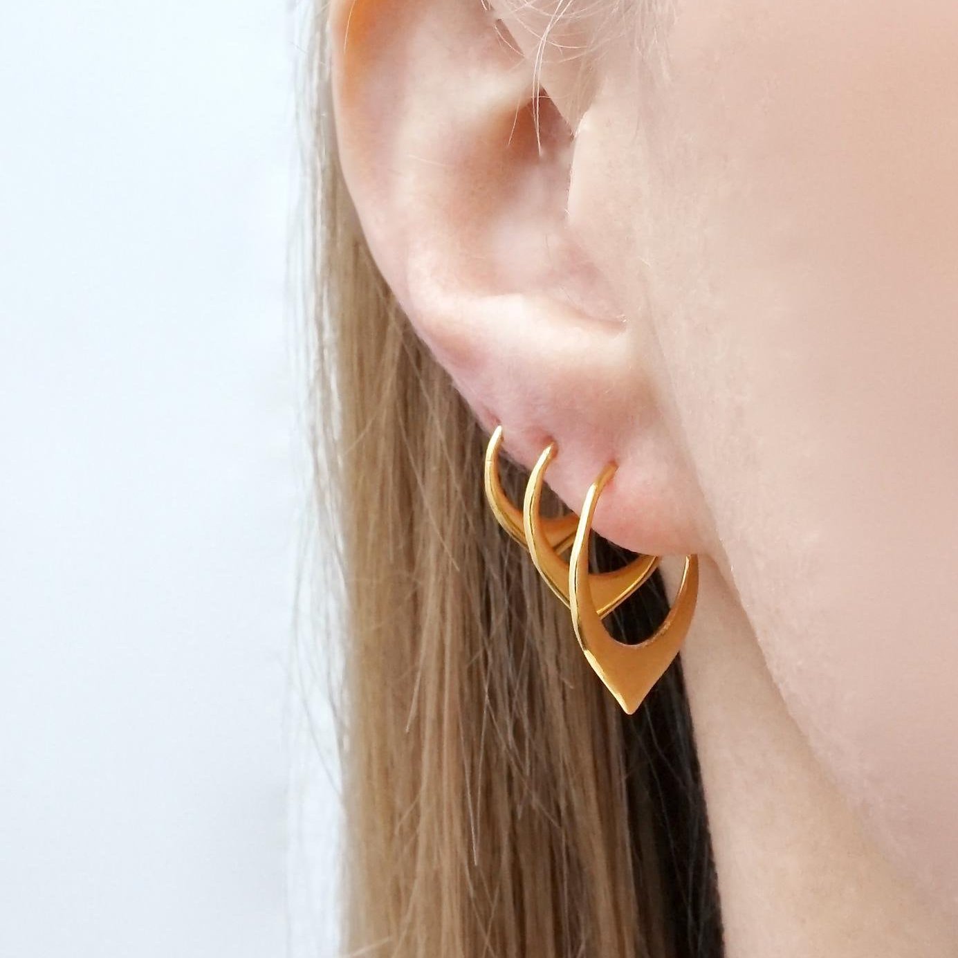 Minimalist Tiny Petal Sleeper Earrings – Gold and Sterling Silver - Set of Three Pairs.