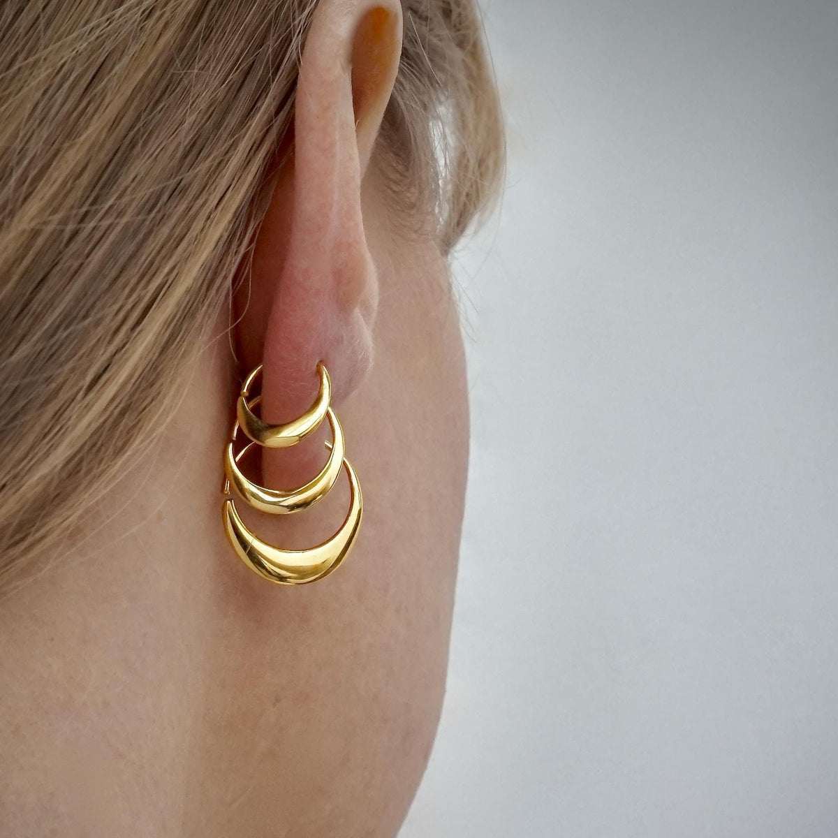 Minimalist Tiny Crescent Moon Sleeper Earrings – Sterling Silver and Gold - Set of Three Pairs.