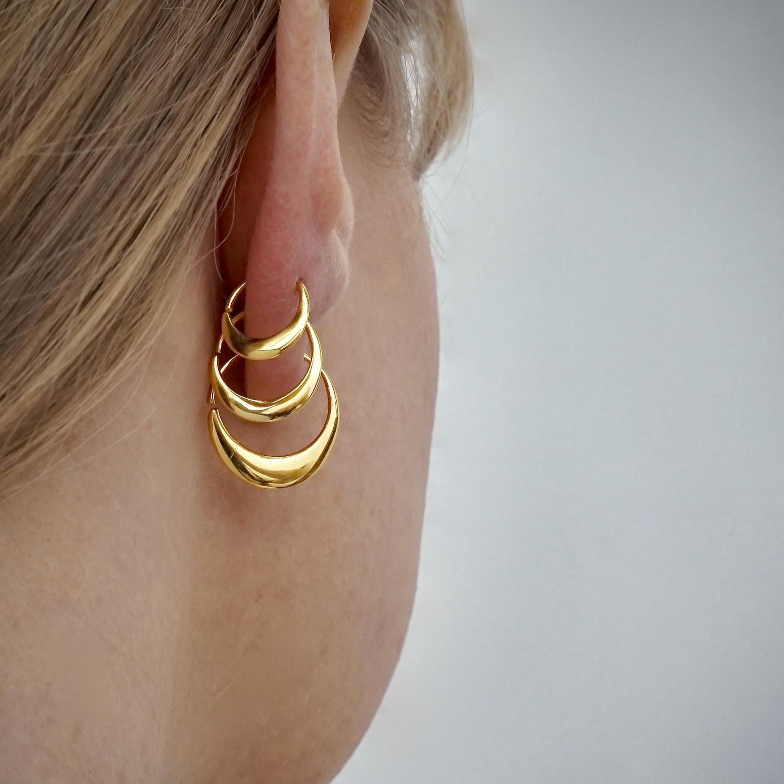 Crescent Moon 11mm Hoops - Solid Sterling Silver Earrings - Sleeper Continuous (274S)