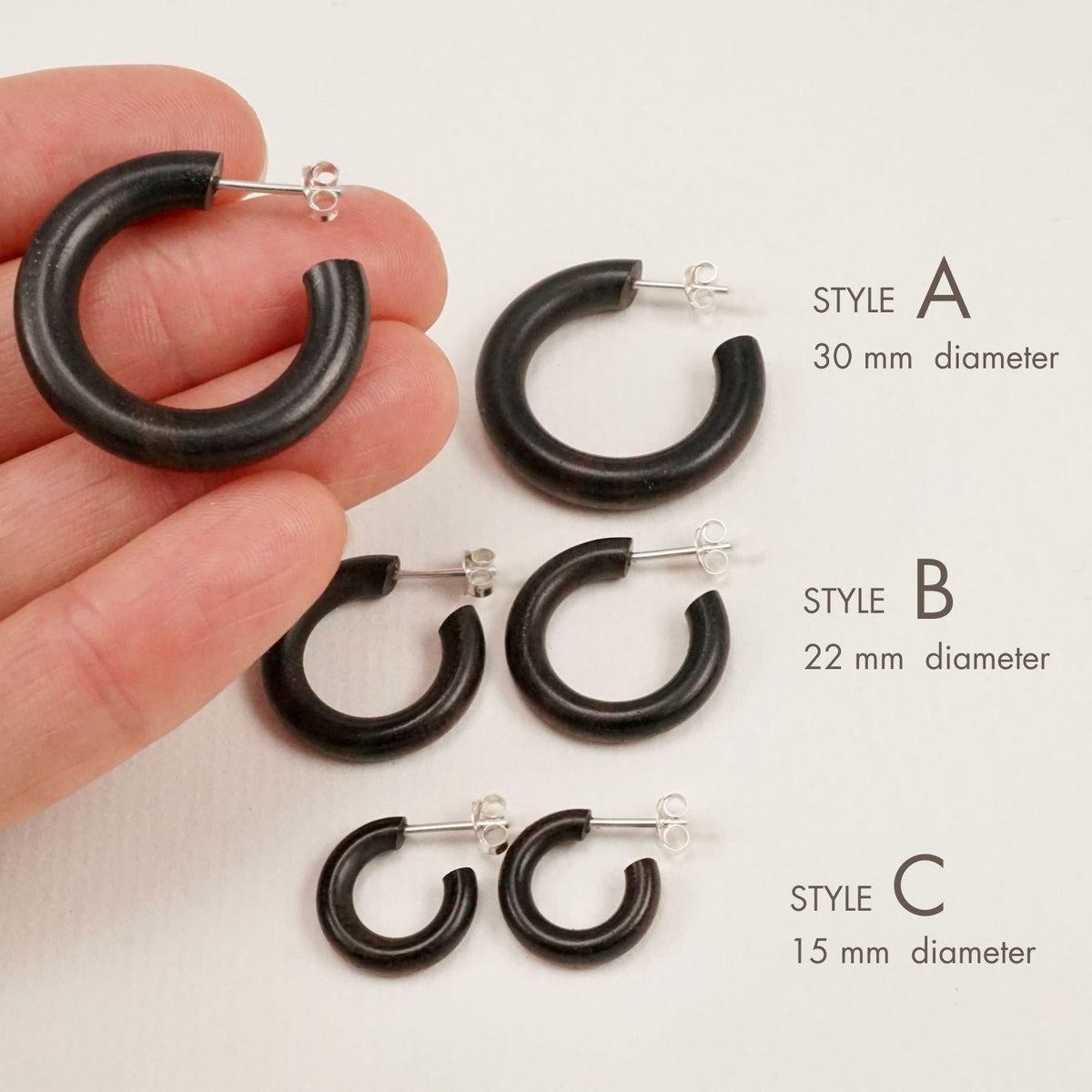 Wood Hoops + Sterling Silver Posts- Triple Set (332) - Sono Wood Hoop Earrings - Lightweight Hoops - Hypoallergenic Earrings