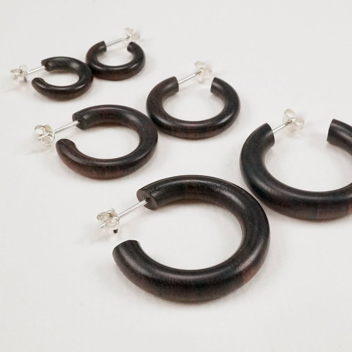 Wood Hoops + Sterling Silver Posts- Triple Set (332) - Sono Wood Hoop Earrings - Lightweight Hoops - Hypoallergenic Earrings