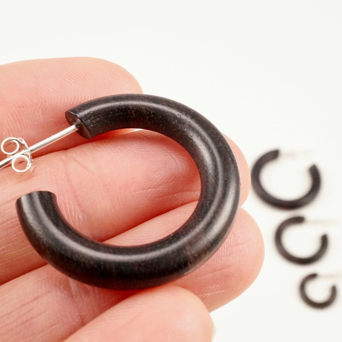 Wood Hoops + Sterling Silver Posts- Triple Set (332) - Sono Wood Hoop Earrings - Lightweight Hoops - Hypoallergenic Earrings