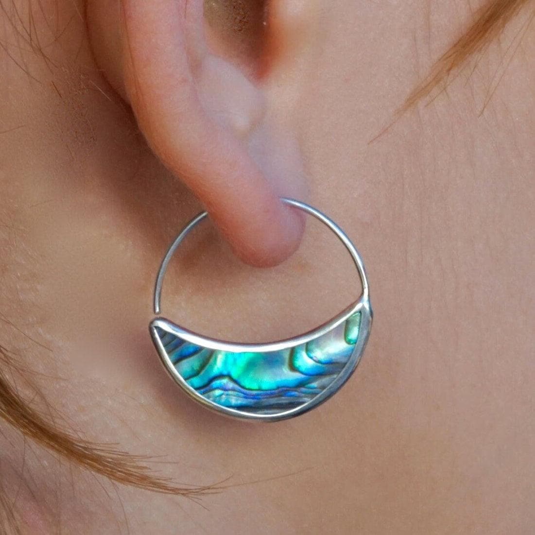 Abalone and Sterling Silver Hoop Earrings. Ocean Lover Gift for Pisces, Scorpio, Cancer
