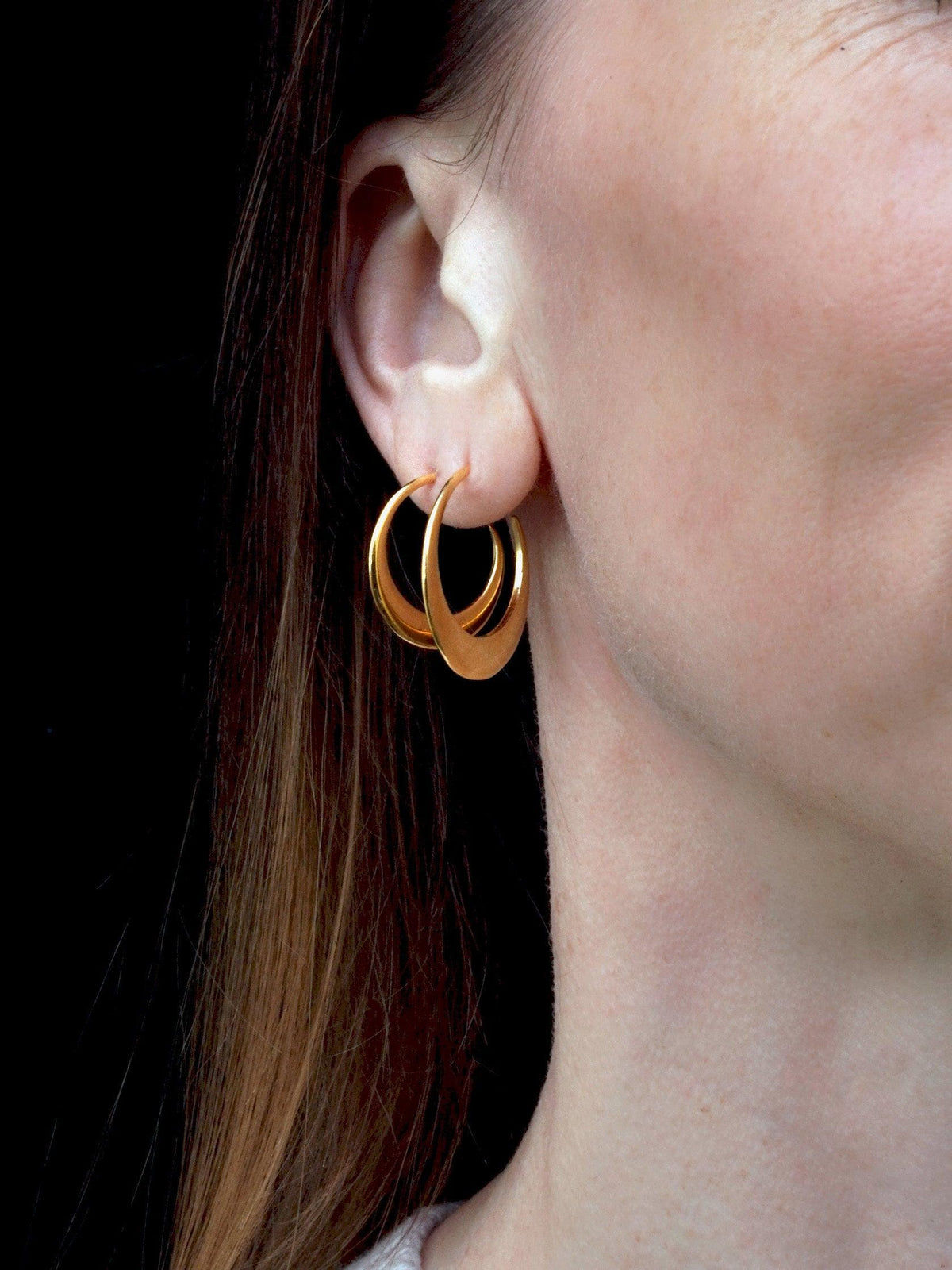 Crescent Moon Hoop Earrings Set – Double Piercing, Sterling Silver or Thick 18K Gold Plated