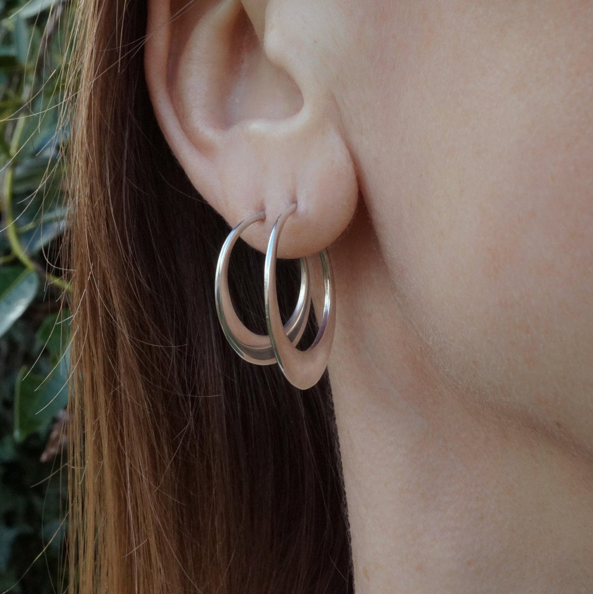 Crescent Moon Hoop Earrings Set – Double Piercing, Sterling Silver or Thick 18K Gold Plated