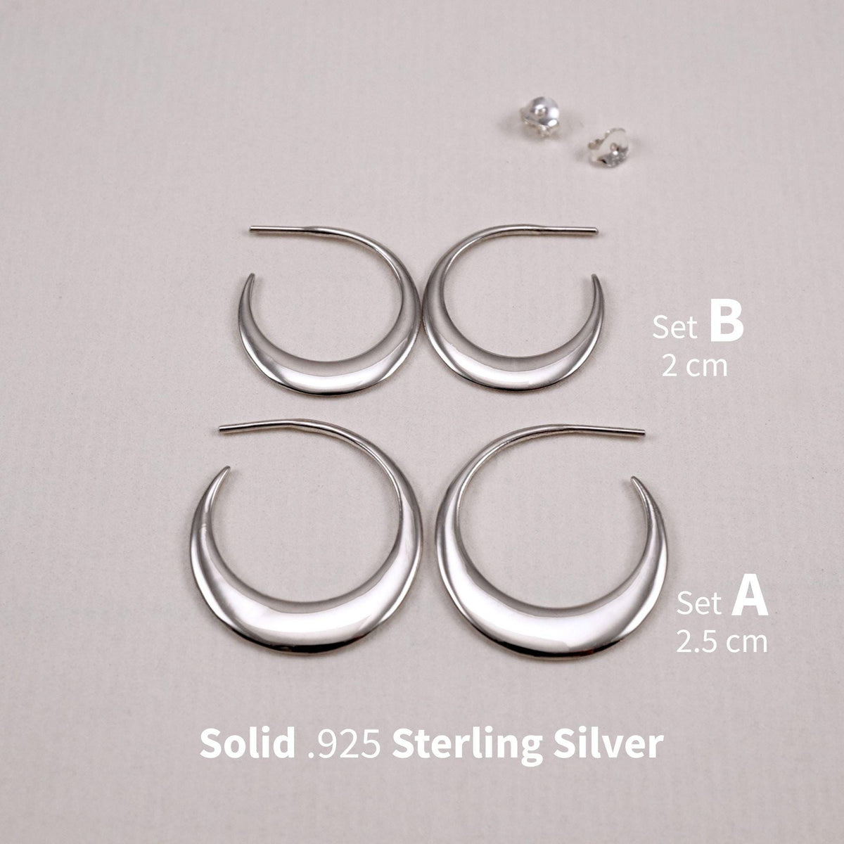 Crescent Moon Hoop Earrings Set – Double Piercing, Sterling Silver or Thick 18K Gold Plated