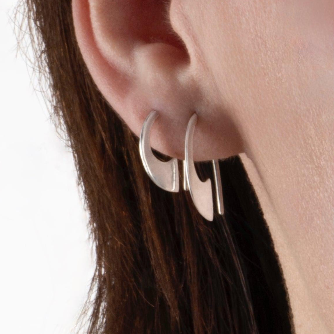 Arc Earrings – Minimalist Sterling Silver or 18K Gold Vermeil | Tiny Modern Hoop Earrings | Fine Jewelry for Everyday Wear (334, 335)