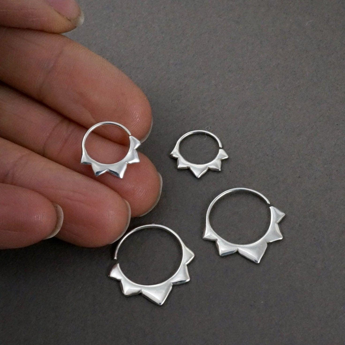 Gold Hoops Two Sets - Flower petal Sleeper Earrings  9mm, 14mm -  Artisan Brass w/ Silver Hoops (276B, 278B)