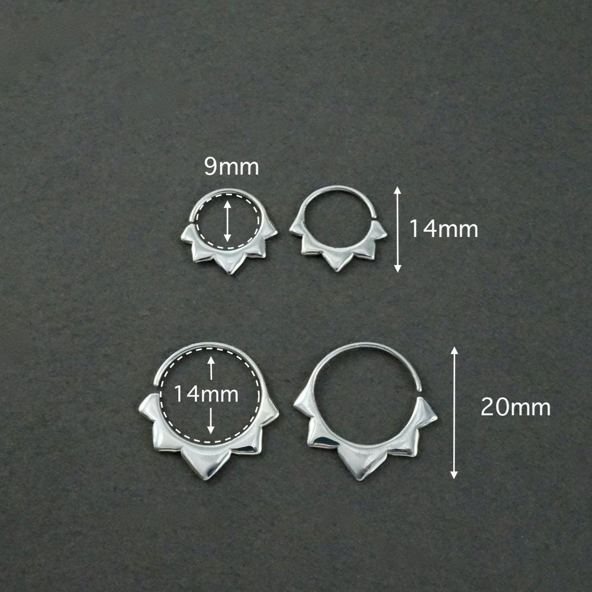 Gold Hoops - Flower Petal Sleeper Earrings 9mm & 14mm - Cartilage, Daith, Septum, Helix, (276B, 278B)