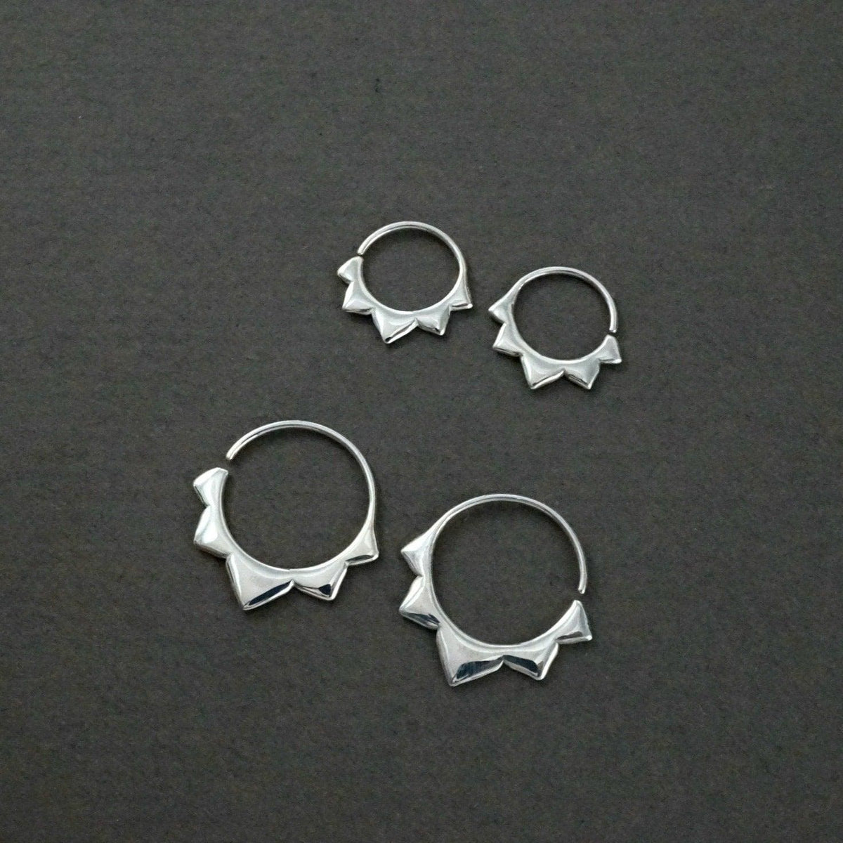 Gold Hoops Two Sets - Flower petal Sleeper Earrings  9mm, 14mm -  Artisan Brass w/ Silver Hoops (276B, 278B)
