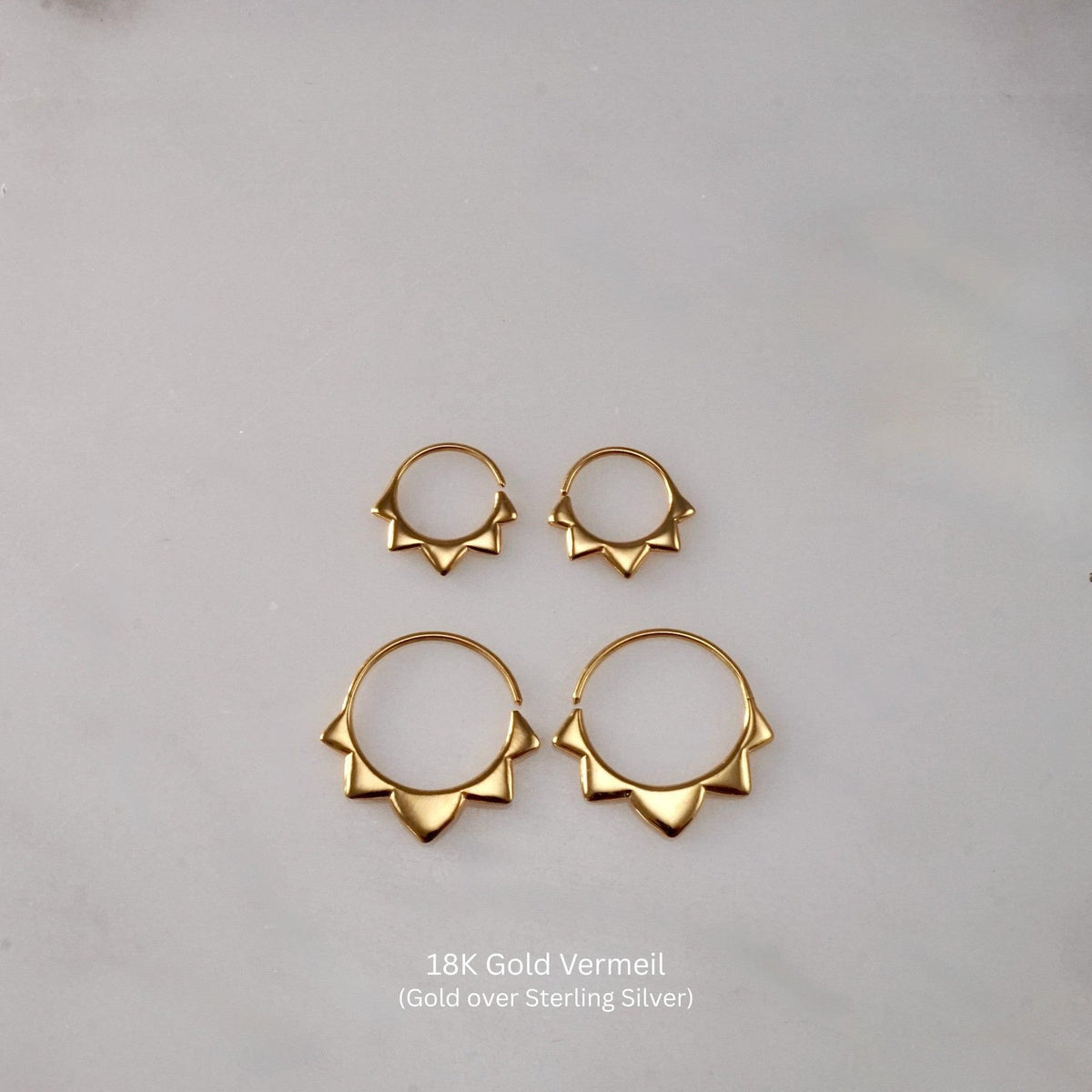 Gold Hoops 14mm - Flower petal Sleeper Earrings - Artisan Brass w/ Silver Hoops (276B, 278B)