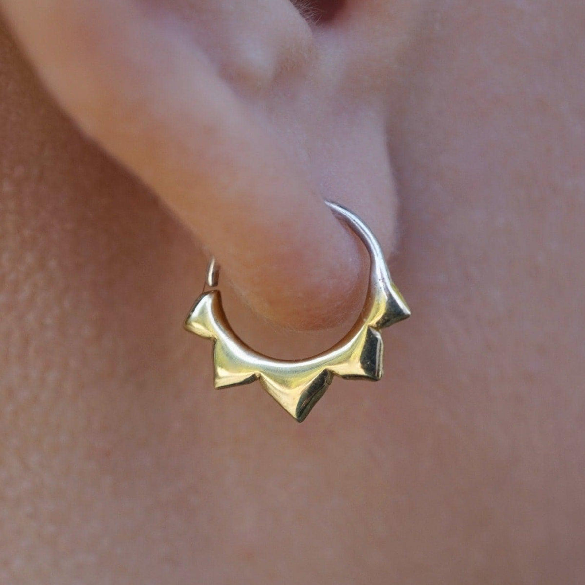 Tiny Sunflower 9mm Petal Sleeper Hoops - Cartilage, helix, daith, septum piercing - Artisan Brass w/ Silver Hoops (278B)
