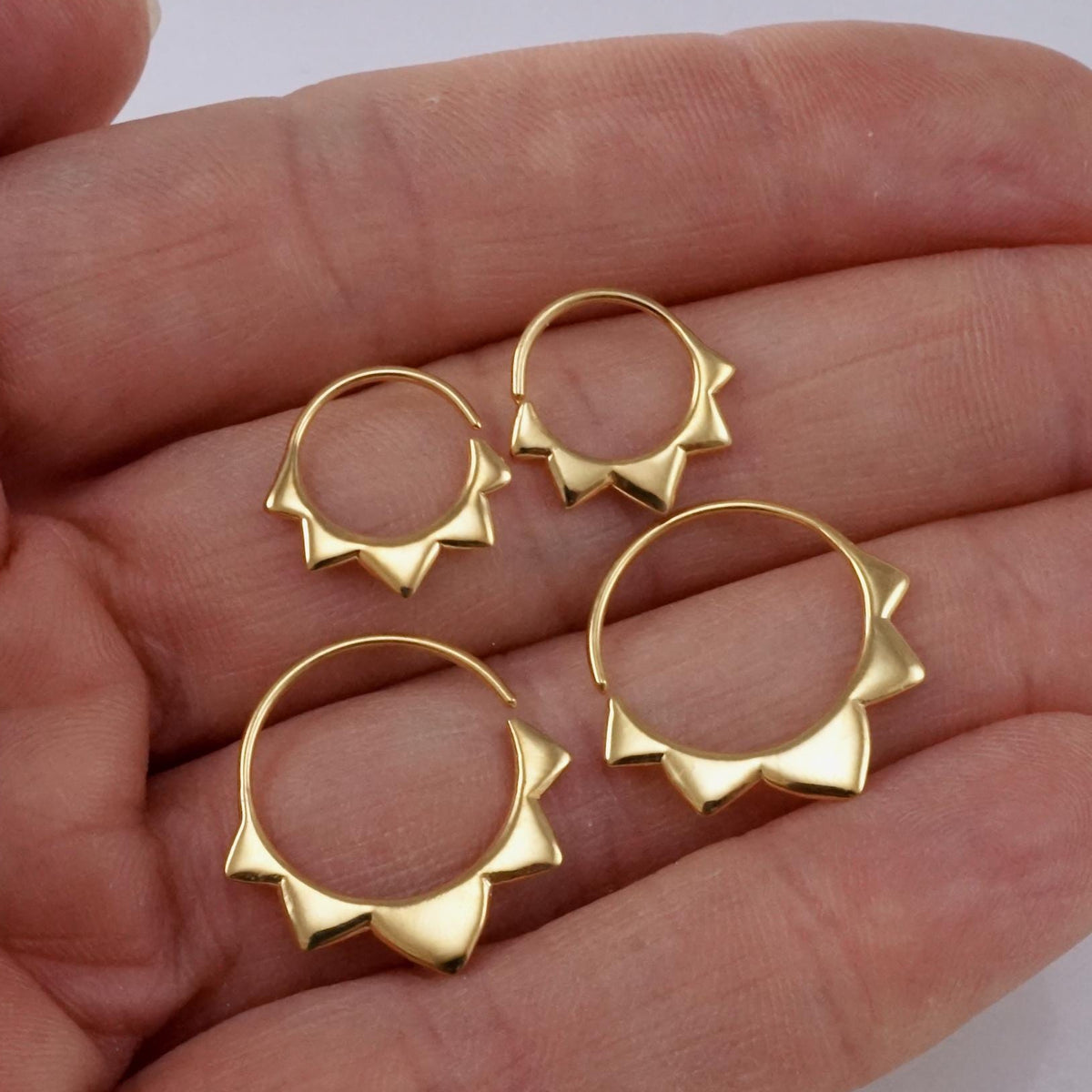 Gold Hoops - Flower petal Sleeper Earrings 9mm & 14mm (276B, 278B)