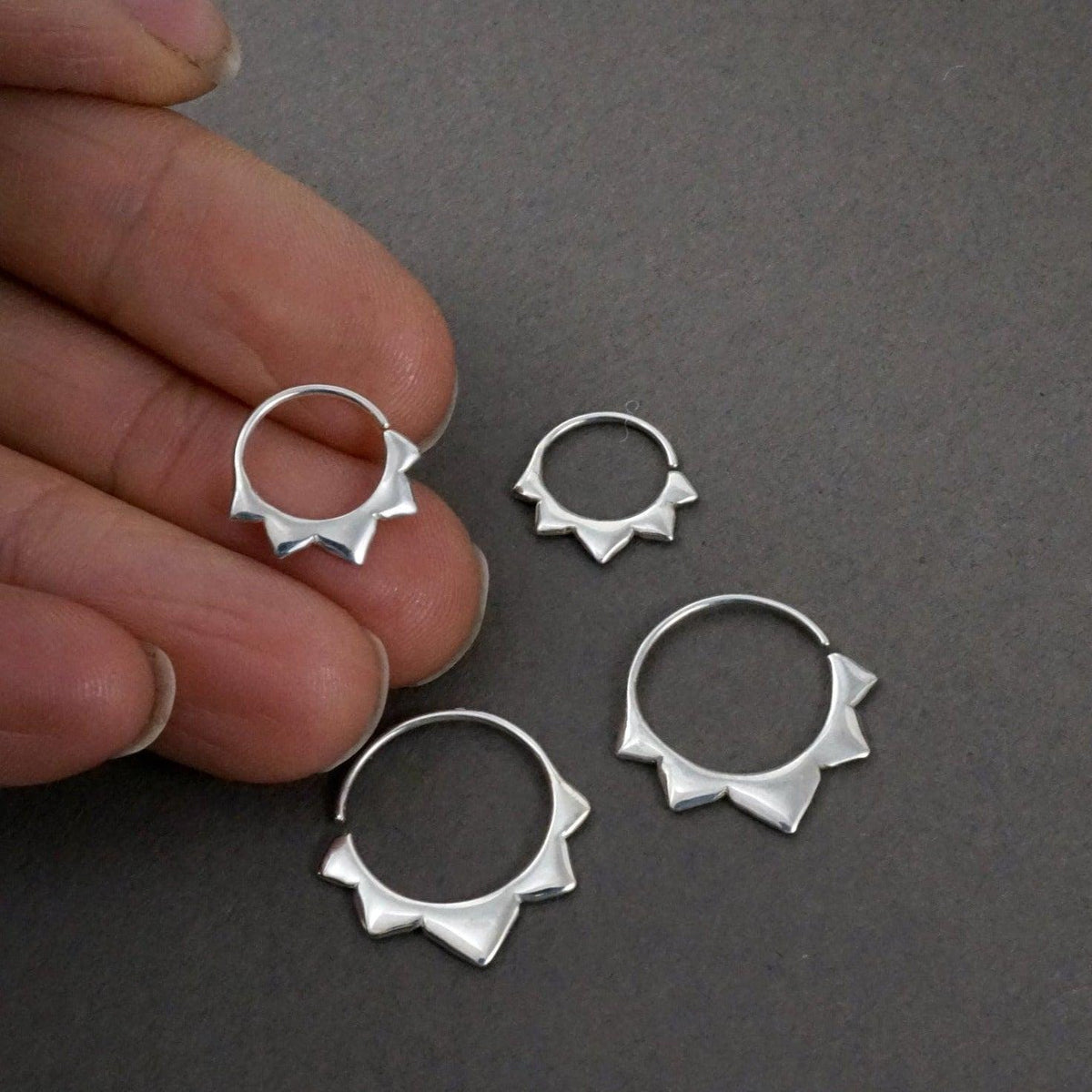 Sterling Silver Hoops 14mm - Flower petal Sleeper Earrings - (276S)
