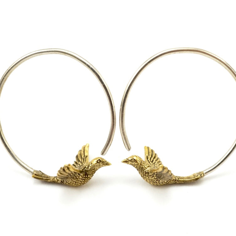 Small Bird Hoop Earrings -  Love birds - Gift for Birder (156B)