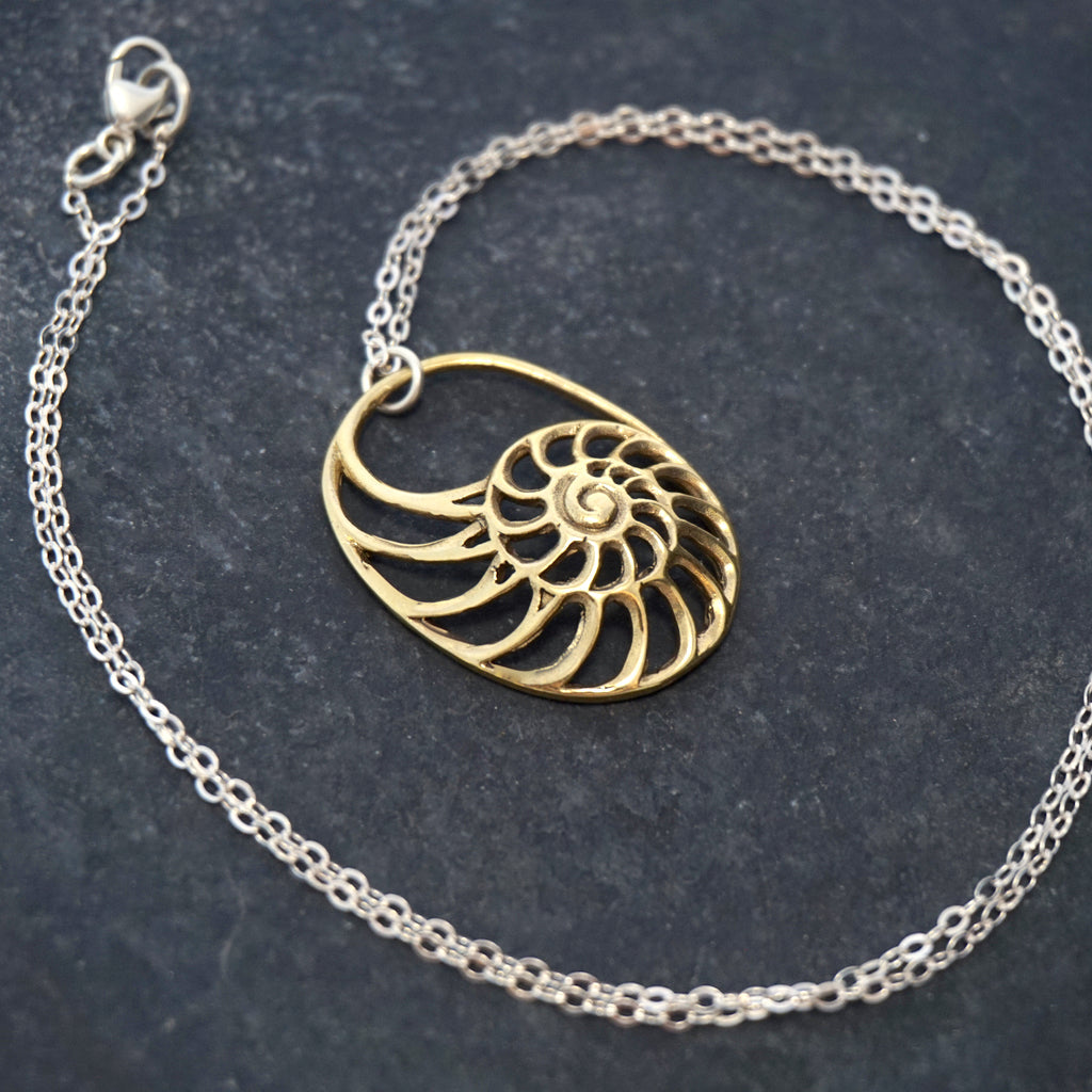 Nautilus Shell Necklace • Spiral Pendant Necklace • Ocean Inspired Jewelry • Sterling Silver (120)