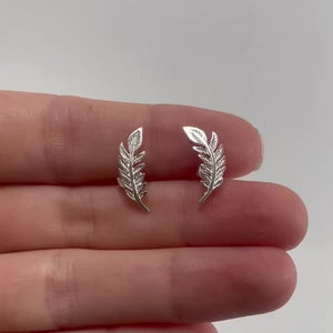 Tiny Leaf Studs - Solid Sterling Silver - Nature Jewelry - Olive Leaf - (266S)