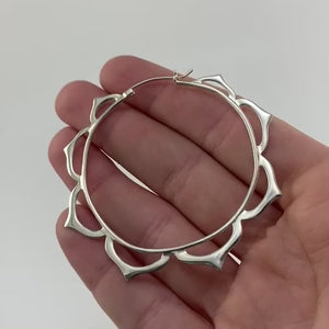 Large Mandala Hoop Earrings in Solid Sterling Silver (066S)