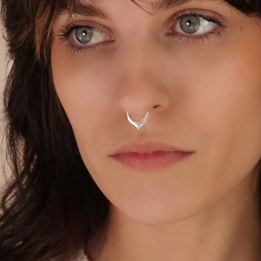 Crescent Moon Septum Ring • Celestial Endless Hoop • Minimalist Nose Jewelry • Sterling Silver (260)