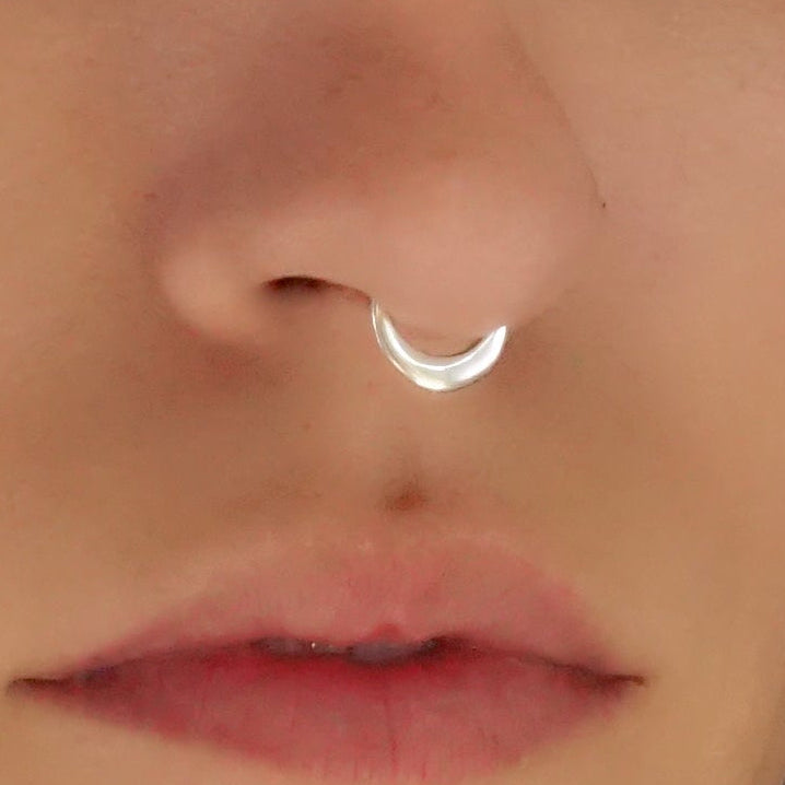 Crescent Moon Septum Ring • Celestial Endless Hoop • Minimalist Nose Jewelry • Sterling Silver (260)